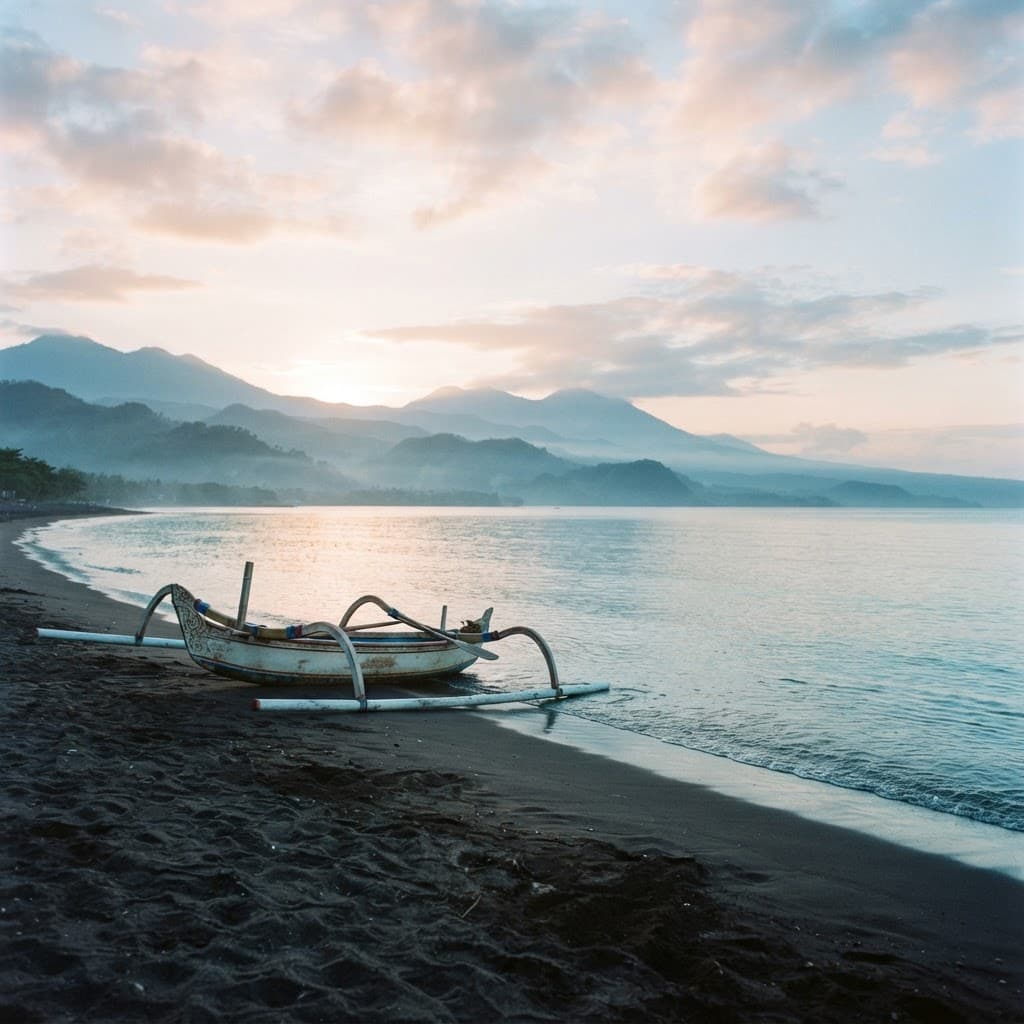 Quiet coastal sunrise in Lovina North Bali